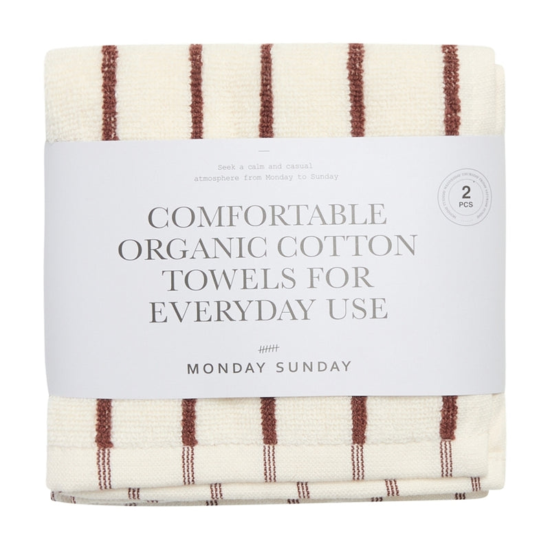 Monday Sunday Elin Mono Stripe 2-Pack Towels White / Brown