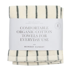 Monday Sunday Elin Mono Stripe 2-Pack Towels White / Green